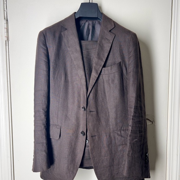 Suitsupply Dark Brown Linen Suit - 36R (2-piece, single breasted) - Picture 1 of 8